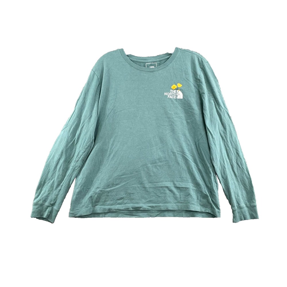 The North Face Shirt Womens Large Green Spell Out Logo Outdoor Hiking Camping